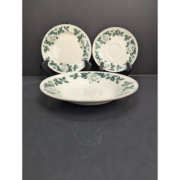 Vntg Homer Laughlin Eggshell Nautilus White Rose 1 Saucer 1 Bread Plate 1 Bowl - Picture 3 of 10